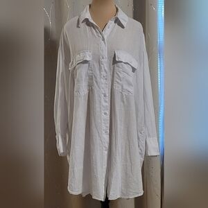 NWOT Zara 100% Linen Oversized Shirt Dress - White - Size L